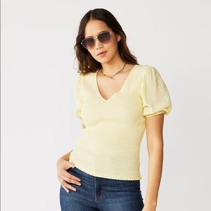 Nine West elbow puff sleeve smocked blouse size medium NWT